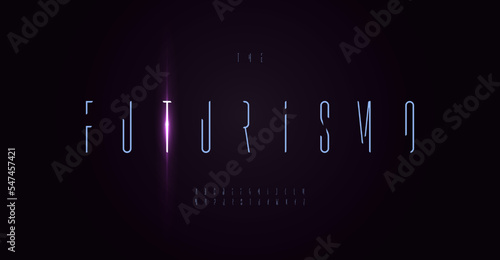 Futuristic font high thin letters. Minimalist techno font for logo of sci-fi, robot science tech, digital cyber space, hud, ai. Abstract typescript modern tall slim type. Vector typographic design