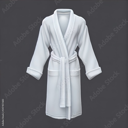 Blank white hotel bathrobe mockup, front view, 3d rendering. Empty fleece soft robe for salon or resort spa mock up, isolated. Clear cozy wraparound clothing for morning template.