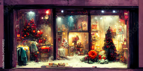 The clothing store is decorated for the Christmas holiday, with garlands and Christmas trees. It has a vintage and retro style, giving the feel of safety and sharing.