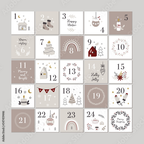Christmas advent calendar, vector illustrations