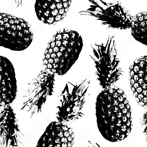 Pineapple seamless pattern. Tropical background. Contemporary fruit backdrop. Trendy prints. Modern stylish texture. Black and white pattern. Summer design hand drawn pineapple. Vector illustration 