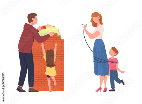 Mother and Father with Son and Daughter Having Problematic Communication Vector Set