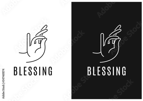 Hand is showing a blessing gesture logo concept