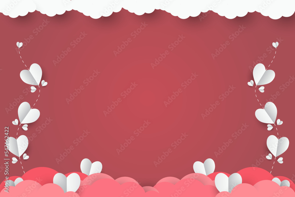white heart on red paper abstract background with sky and line design for paper cut valentine's day festival, Mother´s day, poster heart, banners, gift card. Vector illustration. paper art style.