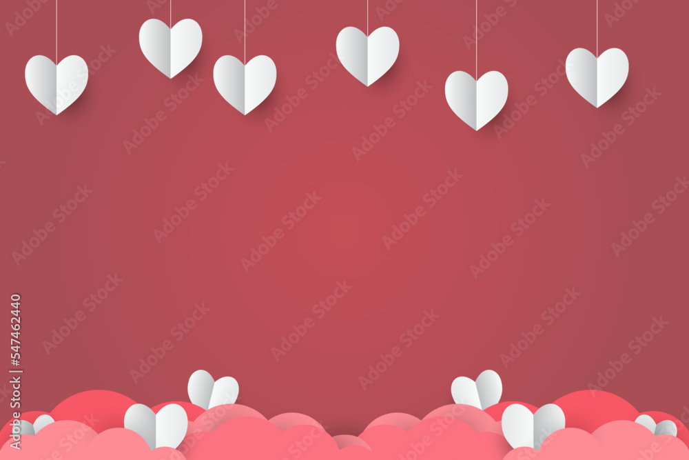 white heart on red paper abstract background with sky and line design for paper cut valentine's day festival, Mother´s day, poster heart, banners, gift card. Vector illustration. paper art style.