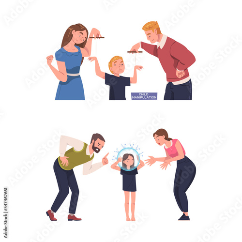 Mother and Father with Son and Daughter Having Problematic Communication Vector Set