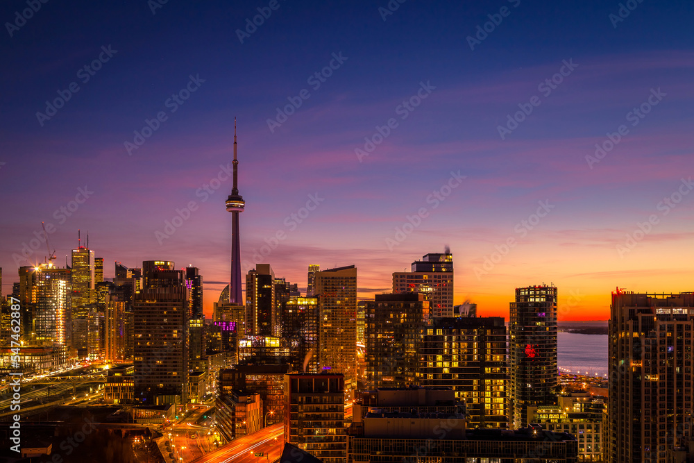 View of Toronto skyscraper with beautiful night sky as background