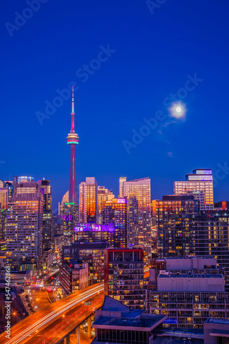 View of Toronto skyscraper with beautiful night sky as background