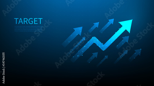business arrow graph growth increase to success on blue dark background. profit and goal digital technology. Return on investment vision. business achievement concept. vector illustration fantastic.