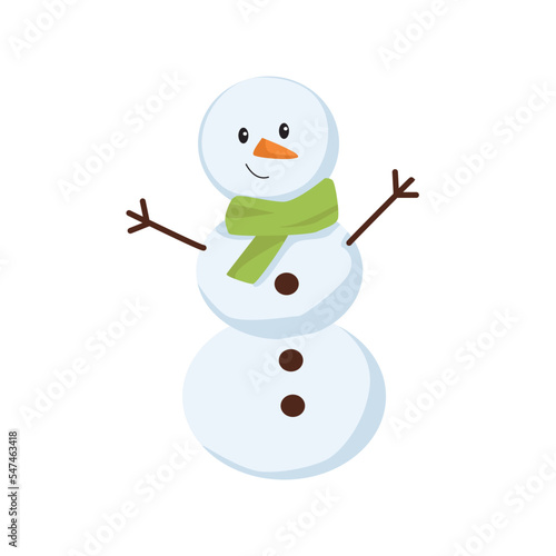 A snowman in a scarf. Vector cartoon illustration on a white background.