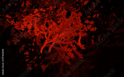 Dark Red vector doodle background with leaves, branches.