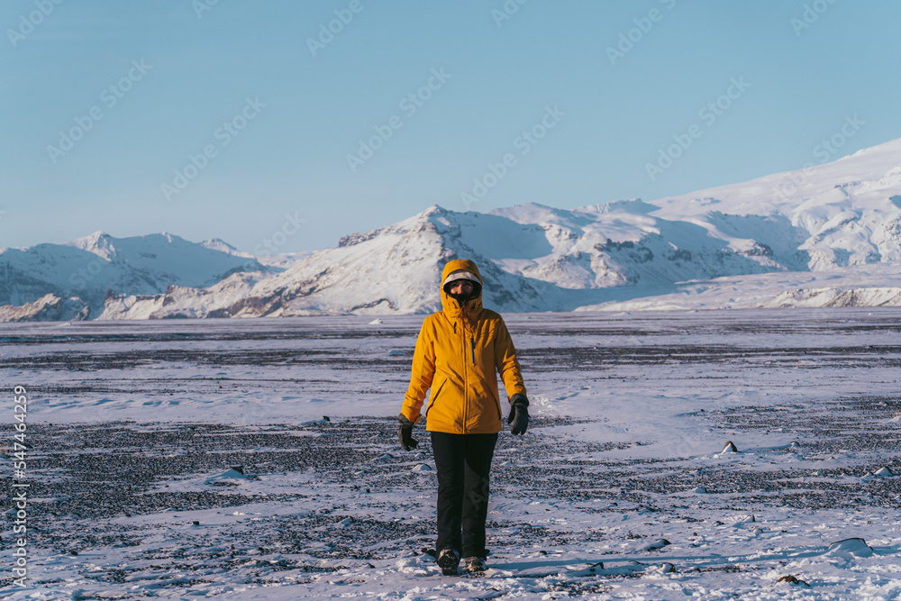 woman walking in the morning in iceland