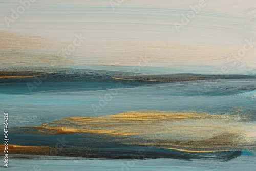 Texture oil and Acrylic smear blot painting landscape. Abstract gold and blue color stain brushstroke paper background. Contemporary art.