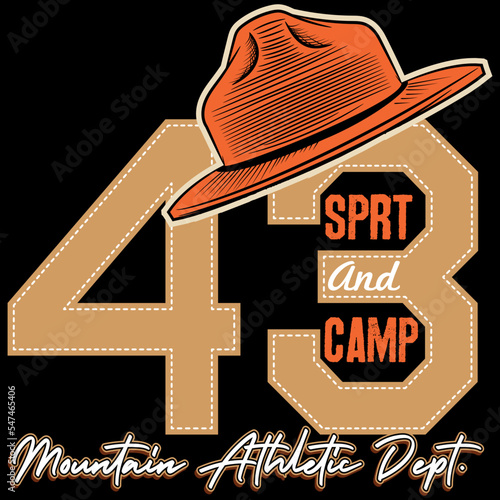 Forest Ranger Cap, and text Mountain Athletic dept. 43 Fashion t-shirt style. Spirit Camp.