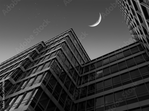Wallpaper Mural Black and white photo with modern building and night sky Torontodigital.ca