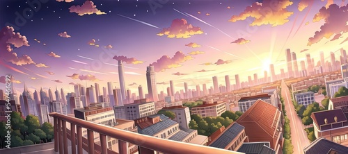  Anime city. AI generated art illustration.
