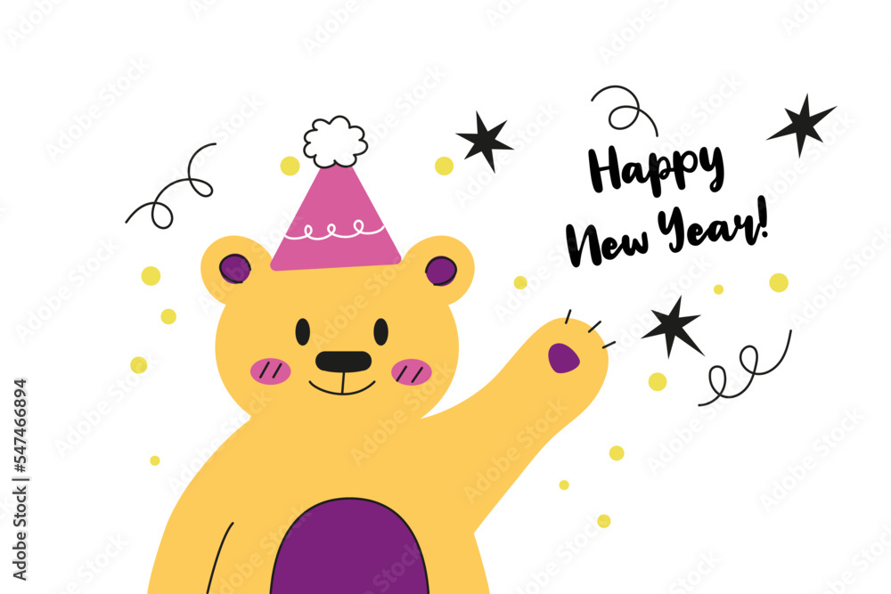 Bear santa christmas vector illustration isolated on white background. Cute kawaii bear wishes Happy New Year! Bear santa christmas vector illustration isolated on white background. Cute kawaii bear wishes Happy New Year!
