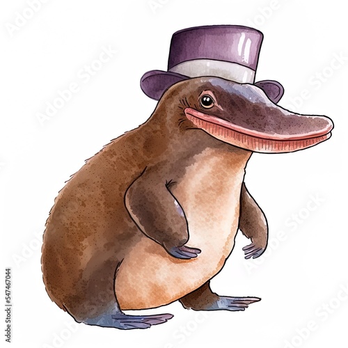 platypus cartoon isolated on white background, watercolor, illustration. australian animals photo