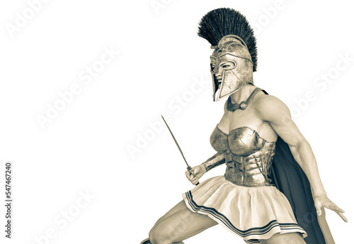 Fotografie she is the spartan soldier in a white background