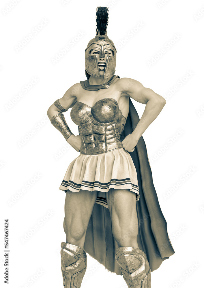 she is the spartan soldier funny stance in a white background she is the spartan soldier funny stance in a white background