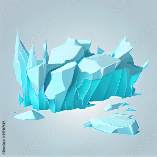 3d glacier scene design with cracked and exploded ice. Blank background suitable for displaying icy product.