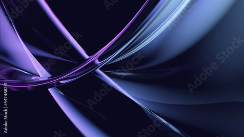 Abstract liquid glass holographic iridescent neon curved wave in motion dark background 3d render. Gradient design element for banners, backgrounds, wallpapers and covers.