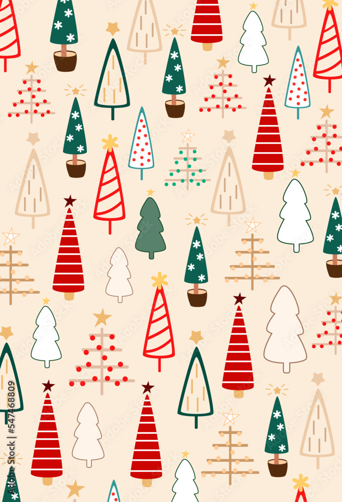 Christmass seamless pattern.Winter seamless pattern with christmas trees. Beautiful christmas doodles seamless pattern