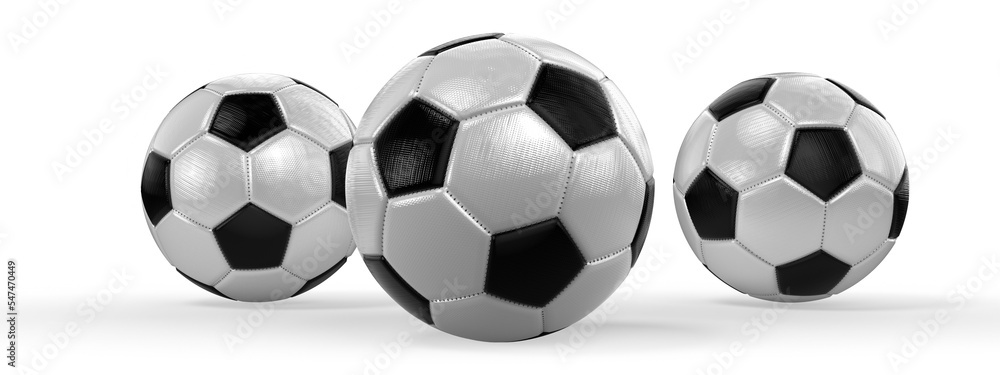 Soccer balls on white background - 3D illustration
