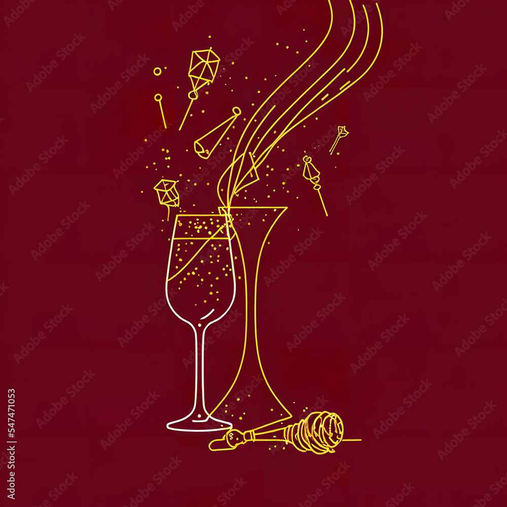 Φωτογραφία illustration of a wine and symbols, celebration, New Year,  red background