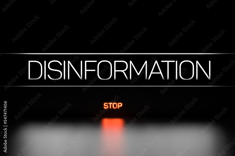 DISPINFORMATION word text concept banner. Disinformation glowing concept.3D render.