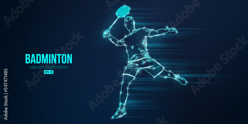 Abstract silhouette of a badminton player on blue background. The badminton player man hits the shuttlecock. Vector illustration