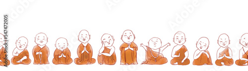 Seamless pattern with cute cartoon buddhist monks. Can be used for wallpaper, pattern fills, textile, web page background, surface textures.