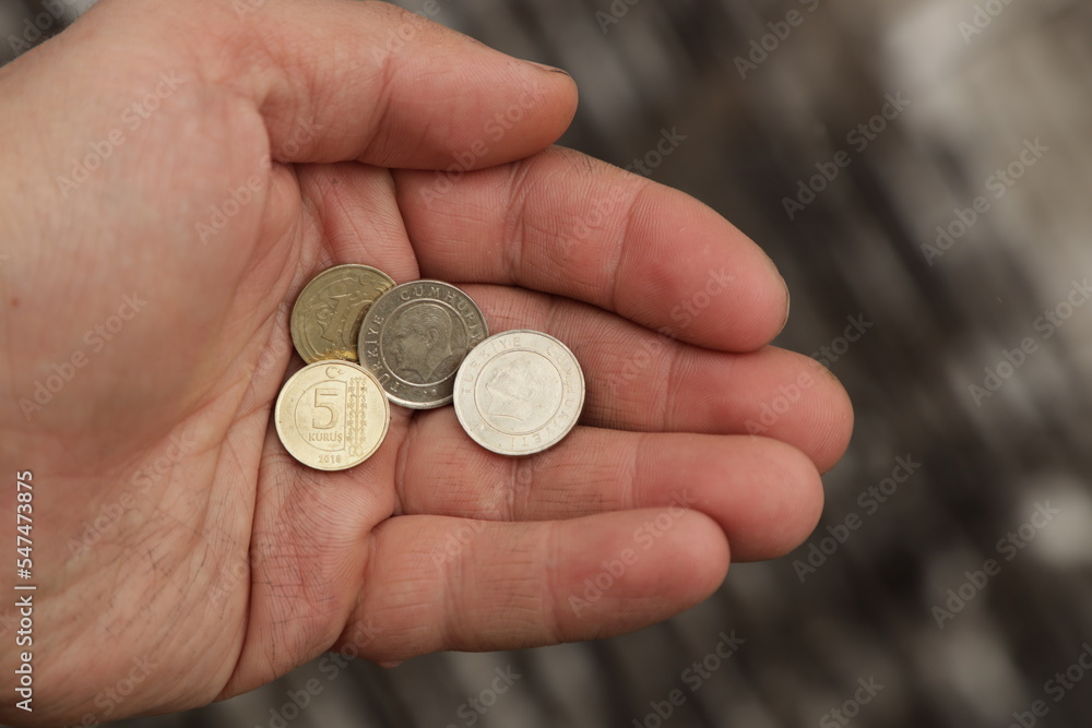 Several Turkish coins in hand Several Turkish coins in hand