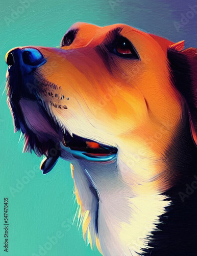Digital watercolor drawing dog portrait, wall art fashion print