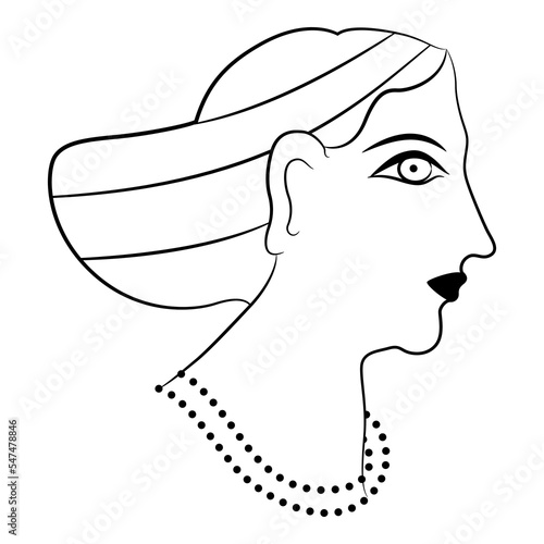Helen of Troy. Pretty woman. Female portrait in profile. Head of a lady or goddess from Acrotiri. Thera island. Cyclades, Greece. Isolated vector illustration. Ancient Greek Cretan Minoan art. Black a photo