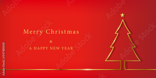 線で作ったクリスマスツリーのシルエットとMarry Christmas & HAPPY NEW YEARの文字