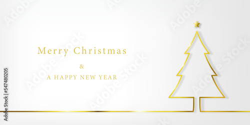 線で作ったクリスマスツリーのシルエットとMarry Christmas & HAPPY NEW YEARの文字