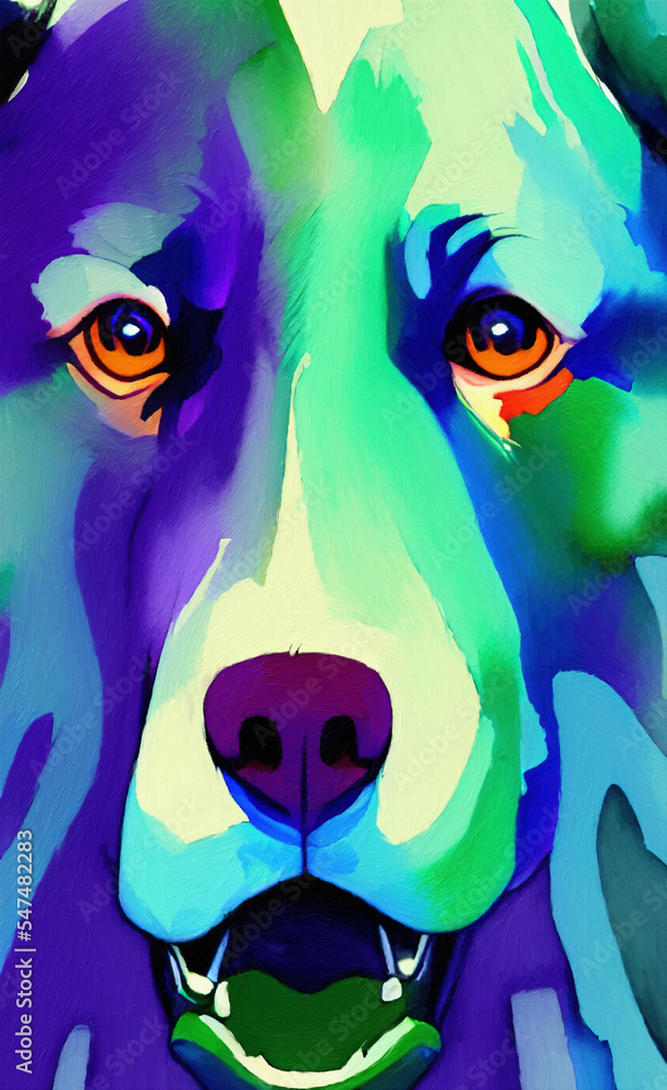 Fototapeta premium Digital watercolor drawing dog portrait, wall art fashion print
