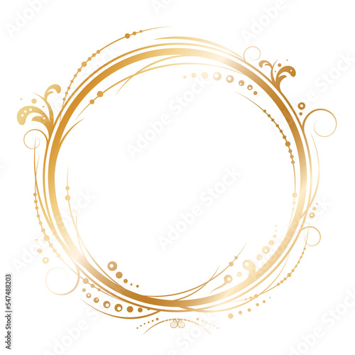 Golden circle vintage frame on transparent background. Abstract border with floral elements. Copy space for text