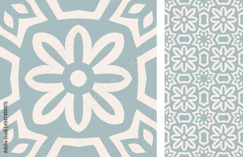 Seamless Azulejo tile. Portuguese and Spain decor. Ceramic tile. Seamless Floral pattern. Vector hand drawn illustration, typical portuguese and spanish tile