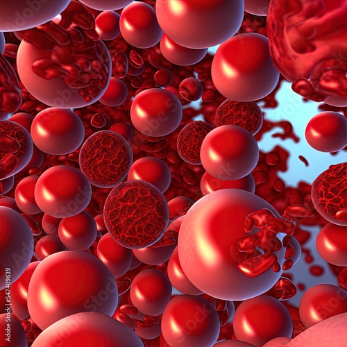 Activated and non activated platelets, thrombocytes, 3D illustration. Activated thrombocytes have cell membrane projections on the surface, inactivated platelets are biconvex discoid, or lens shaped photo