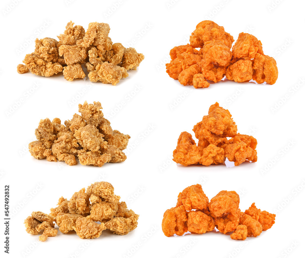 Fried popcorn chicken isolated on white background Fried popcorn chicken isolated on white background