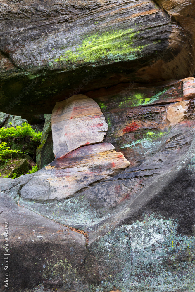 Obraz premium Beautiful sandstone Rocks in Czech Paradise, clear green Nature, Mala Skala, Little Rock, Czech Republic