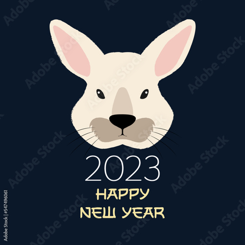 Greeting card template.Happy New Year greeting card. 2023 is the year of the rabbit.Vector illuistration © Sun_Lab_Design