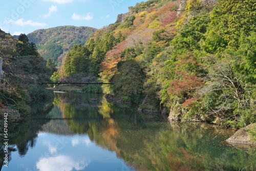 Shimane,Japan - November 8, 2022: Furoukyo bridge over Kando river at Tachikue gorge, Shimane, Japan 