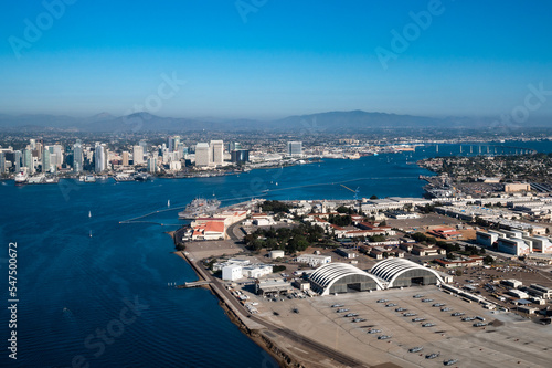 Vászonkép Aerial view of North Island Naval Air Base on Coronado and downtown San Diego Ca