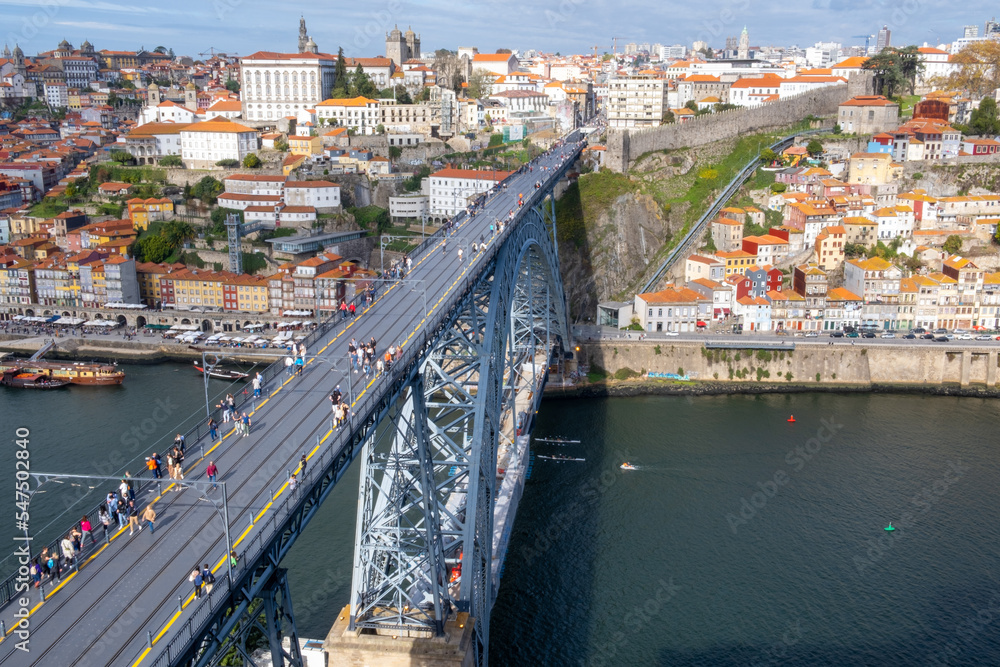 Porto, Portugal: November 13 2022. View of Douro river and Dom Luis I Bridge