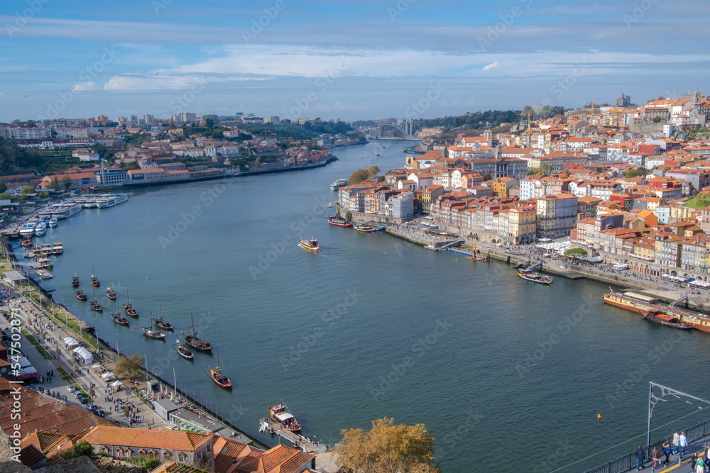 Porto, Portugal: November 13 2022. View of Douro river from Viewpoint of Serra do Pilar