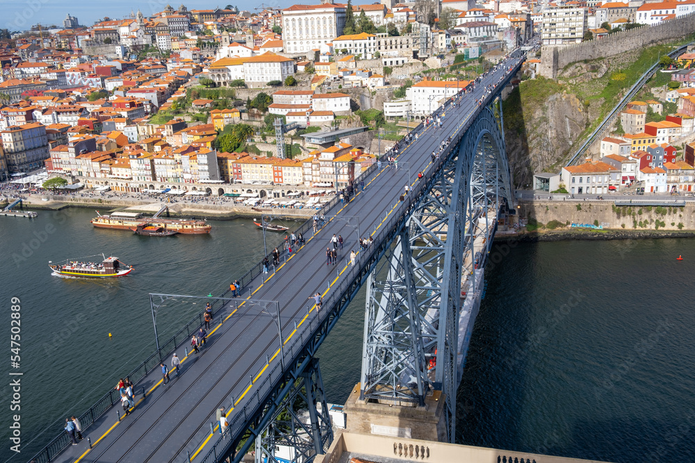 Porto, Portugal: November 13 2022. View of Douro river and Dom Luis I Bridge