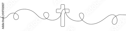 Christian cross in continuous line drawing style. Line art of christian cross. Vector illustration. Abstract background